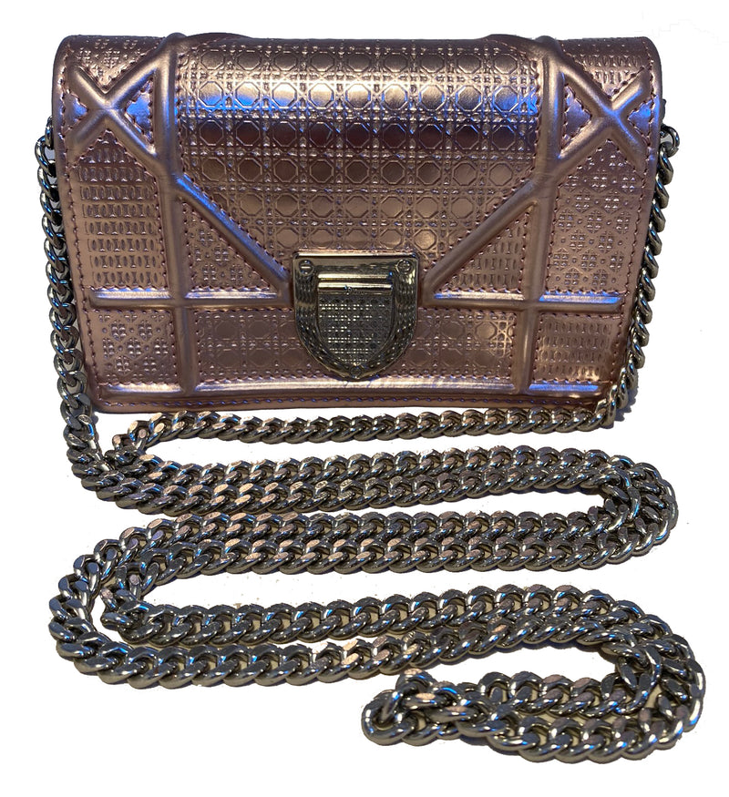 Dior Metallic Rose Gold Microcannage Patent Leather Medium Diorama Shoulder  Bag