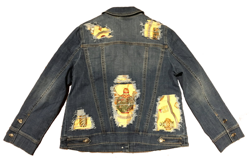 Hermes Vintage Qui' Import le Flacons Silk Patch Denim Jacket