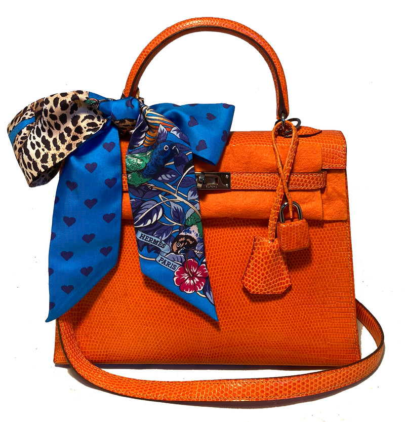 Hermes Tangerine Orange Shiny Niloticus Lizard Leather Kelly 25cm Sell –  Ladybag International