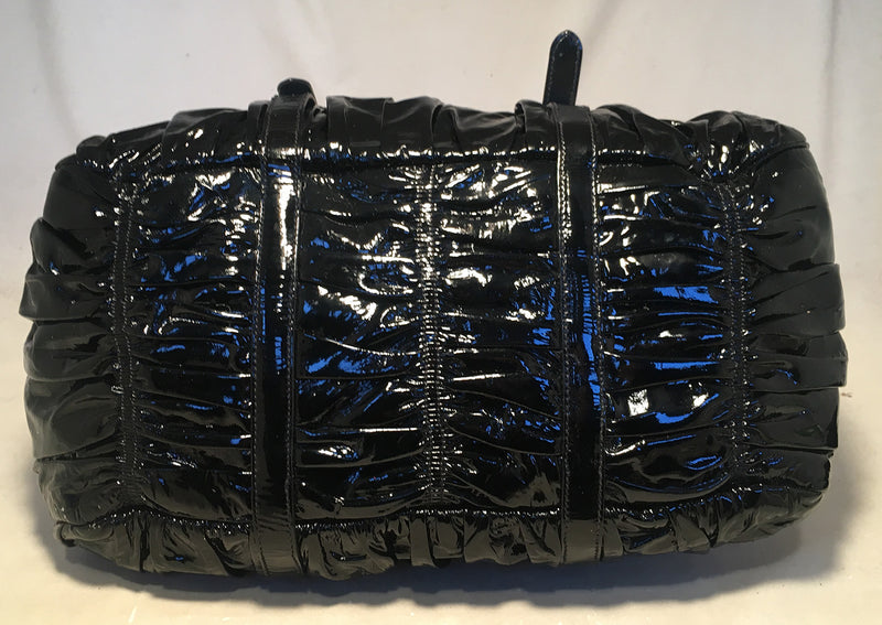 Prada Black Patent Leather Gaufre Ruched Shoulder Bag Tote