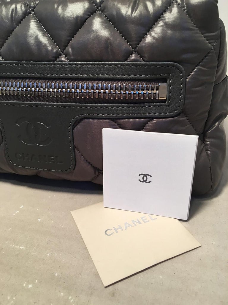 Chanel Grey Quilted Nylon Travel Accessories Cosmetic Pouch