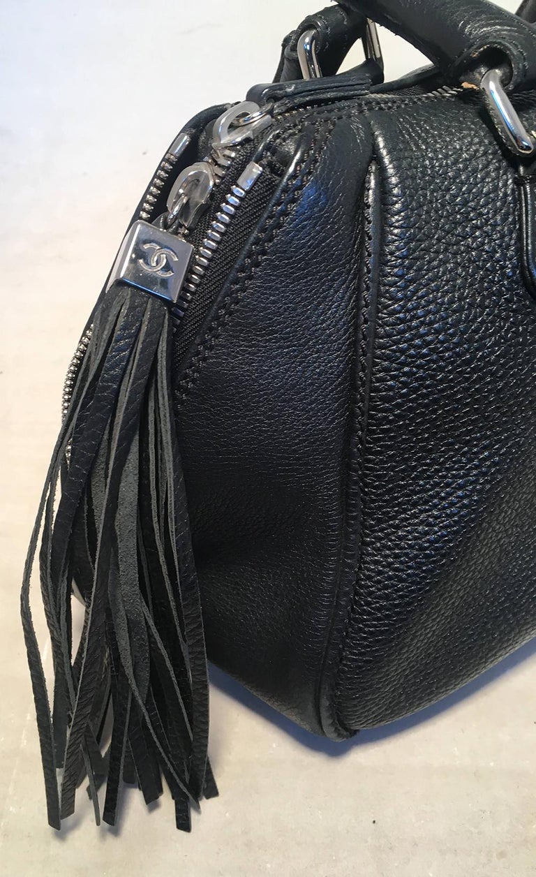 Chanel Black Leather Zip and Tassel Pull Tote Bag
