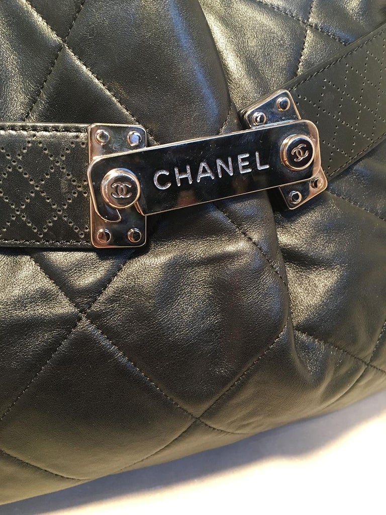 Chanel Quilted Black Leather Latch Front Tote Bag