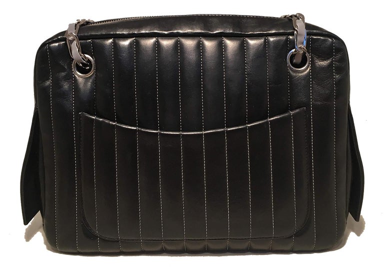 Chanel Mademoiselle Ligne Vertical Quilted Black Leather Camera Bag
