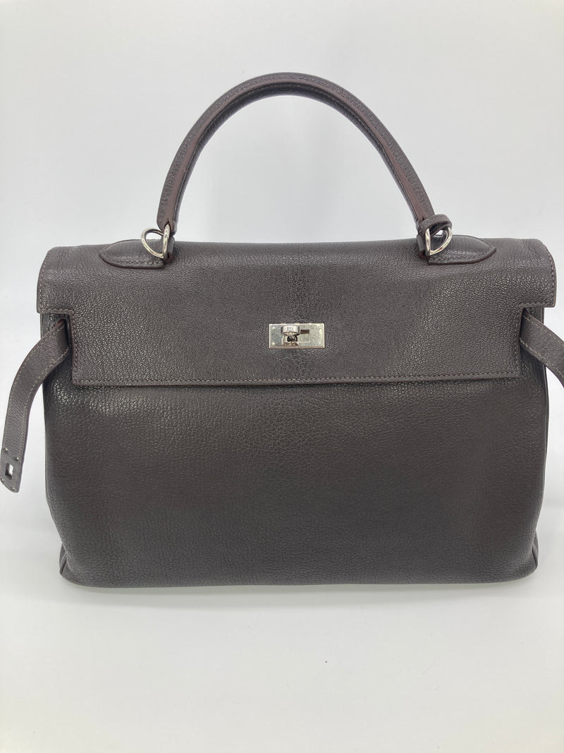 Hermes Togo Kelly 35 Retourne Chocolate Brown Silver PDH
