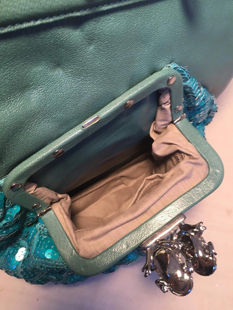 Marc Jacobs Teal Leather and Sequin Duffy Frog Tote