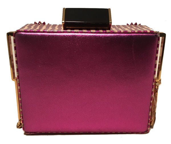 Tonya Hawkes Purple Floral Leather Cut Out Box Evening Shoulder Bag