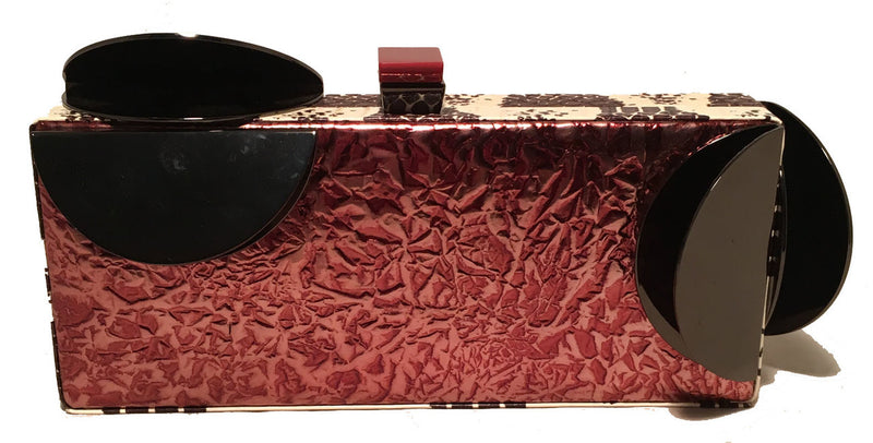 Tonya Hawkes Copper Leather Cow Print Snakeskin Metal Abstract Clutch