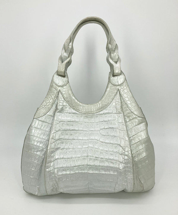 Nancy Gonzalez Pearl White Crocodile Shoulder Bag