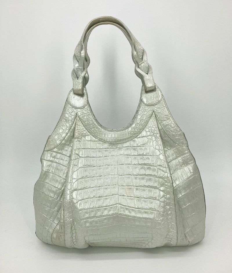 Nancy Gonzalez Pearl White Crocodile Shoulder Bag – Ladybag International