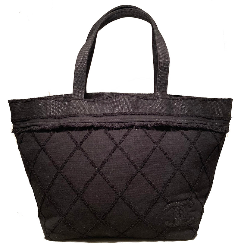 Chanel Black Canvas Raw Edge Tote Bag