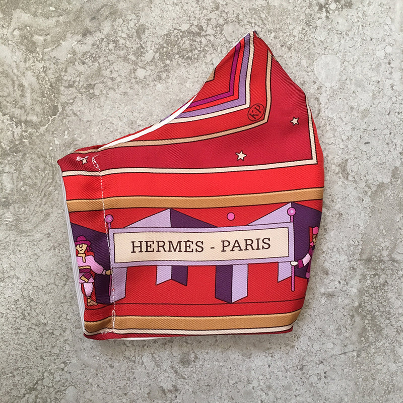 Hermes Vintage Handmade Donner La Main Silk Scarf Face Mask