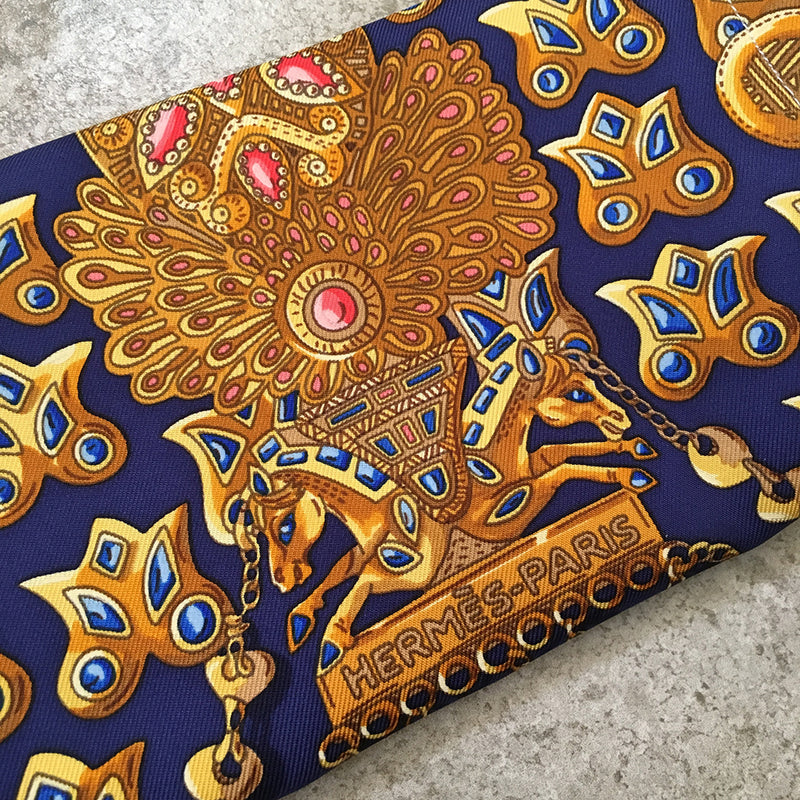 Hermes Handmade Blue Tresors Retrouves Silk Scarf Surgical Style Face Mask