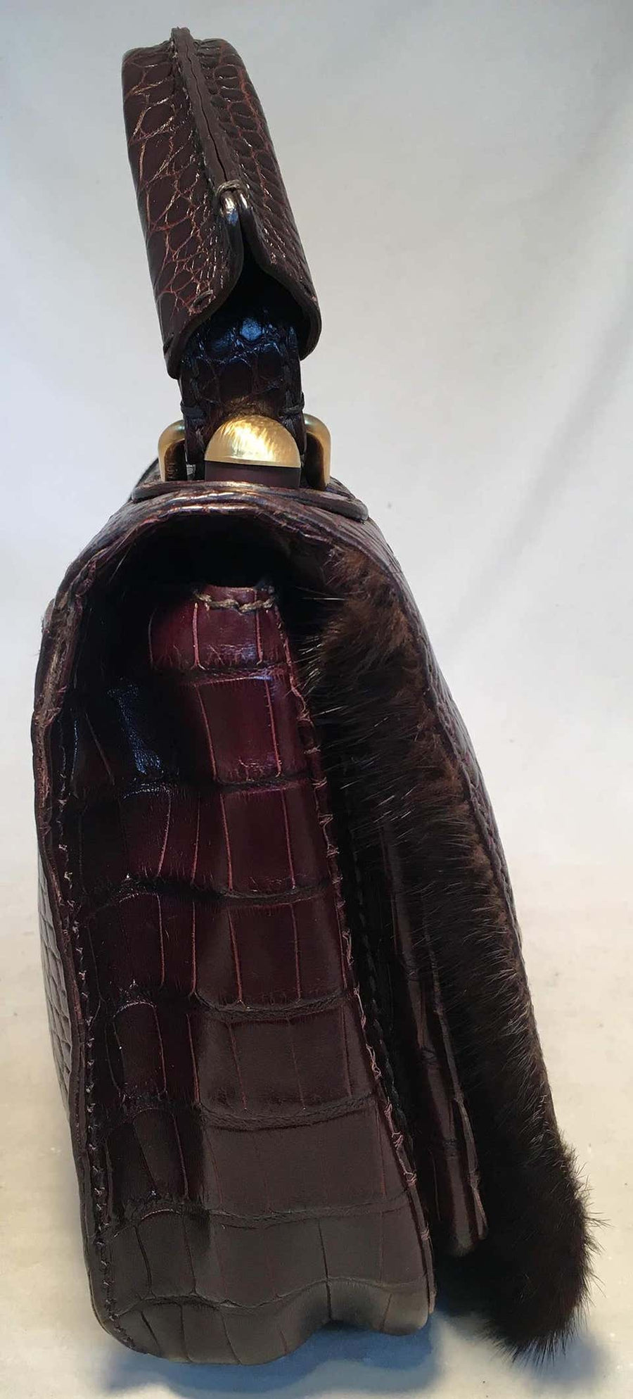 Rare Limited Edition Fendi Brown Alligator and Mink Fur Satchel