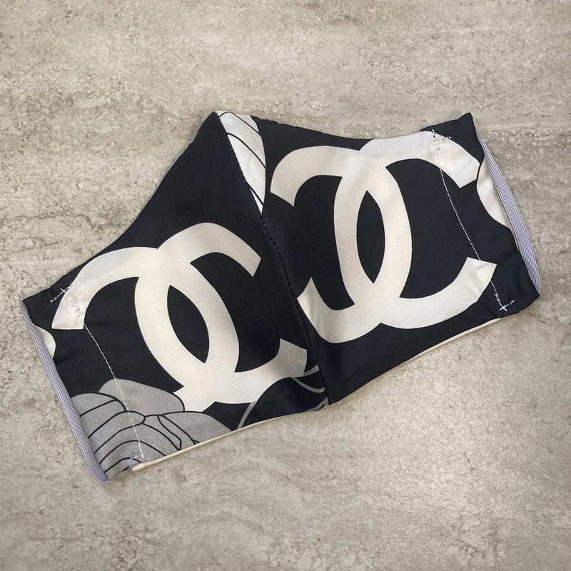 Chanel Black and White CC Logo Silk Scarf Face Mask