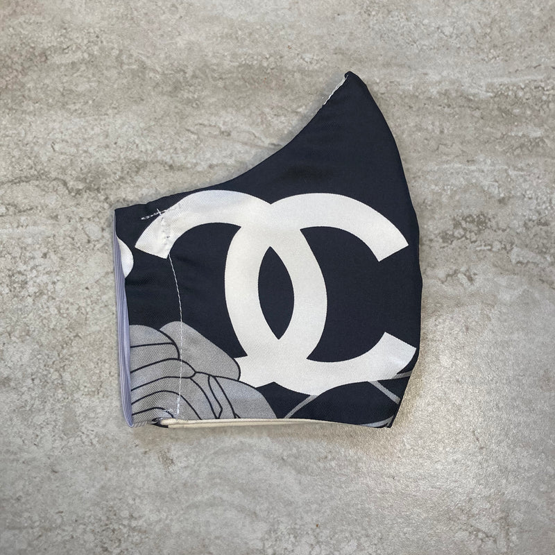 Chanel Black and White CC Logo Silk Scarf Face Mask – Ladybag