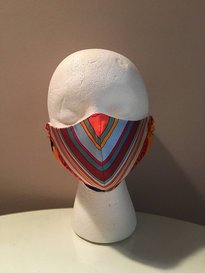 Handmade Hermes Tohu Bohu Navy Silk Scarf Face Mask