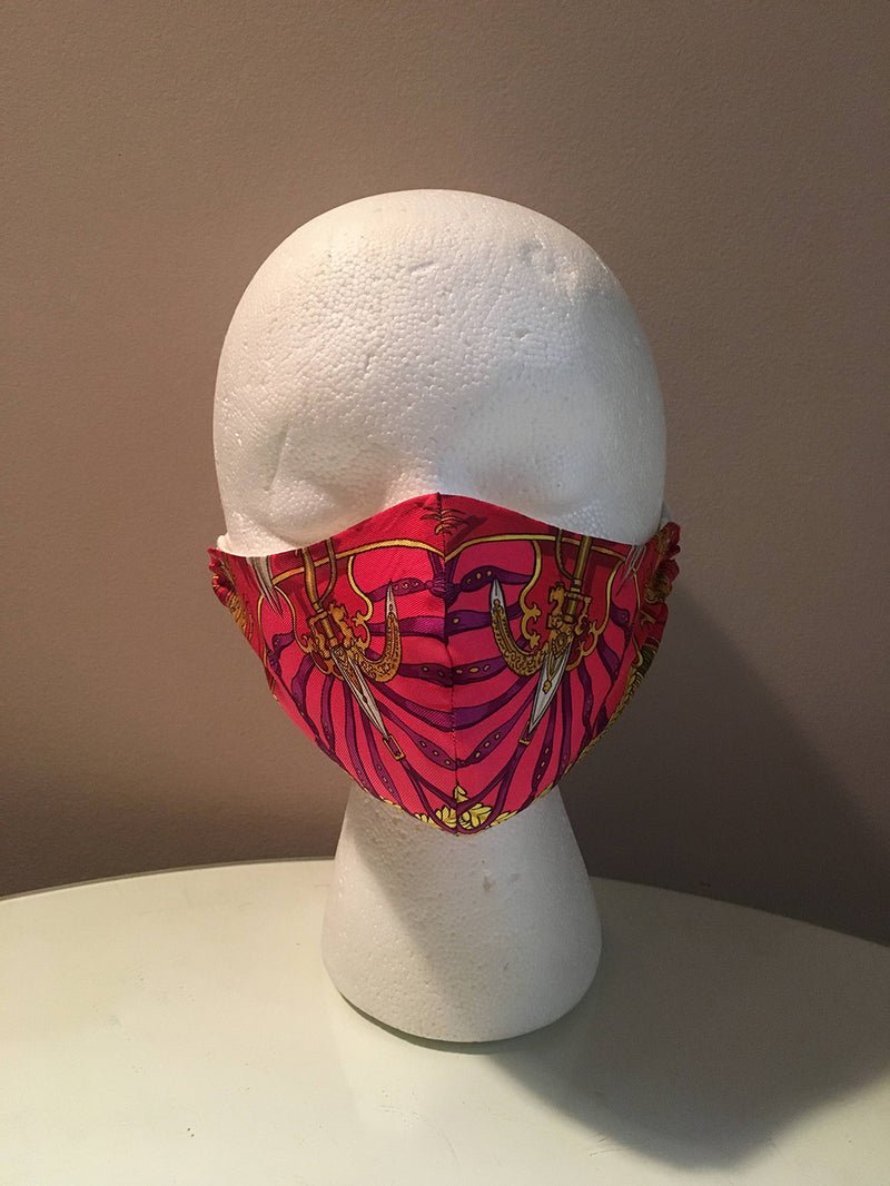 Handmade Vintage Hermes Caparacon de la France et de L'Inde Silk Scarf Face Mask