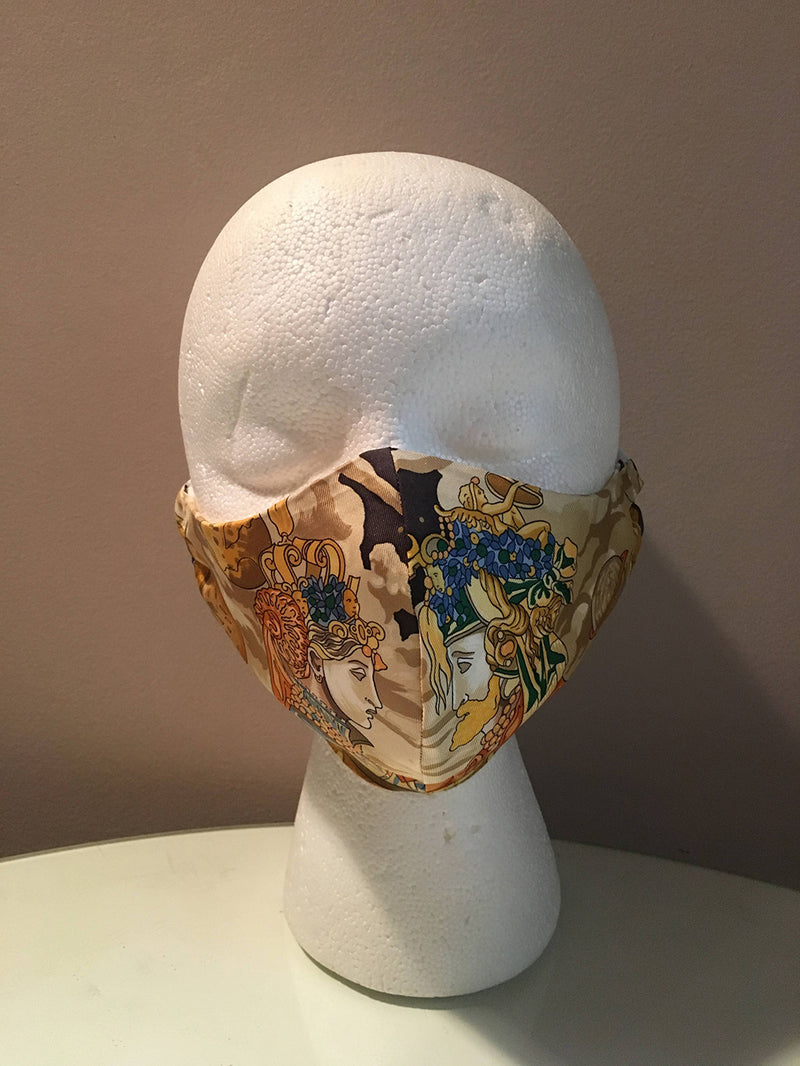 Hermes Vintage Handmade Cavaliers Des Nuages Silk Scarf Face Mask