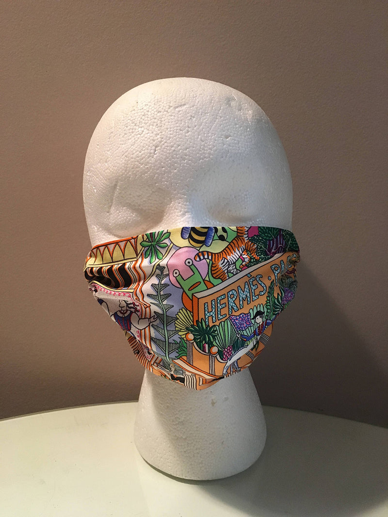 Handmade Hermes Animopolis Silk Scarf Face Mask