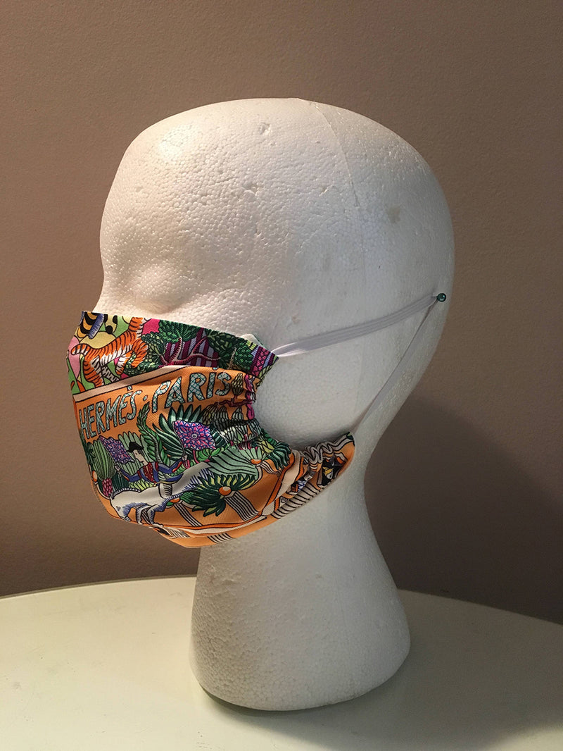 Handmade Hermes Animopolis Silk Scarf Face Mask