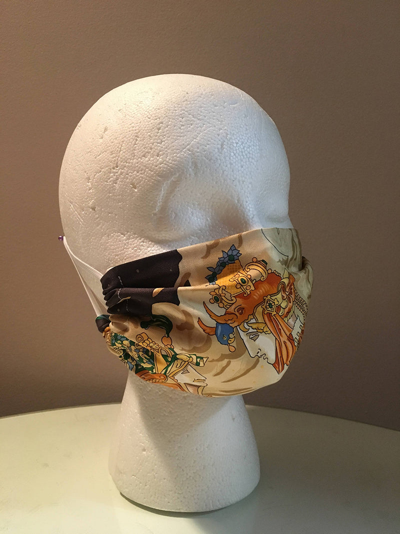 Hermes Vintage Handmade Cavaliers Des Nuages Surgical Silk Scarf Face Mask