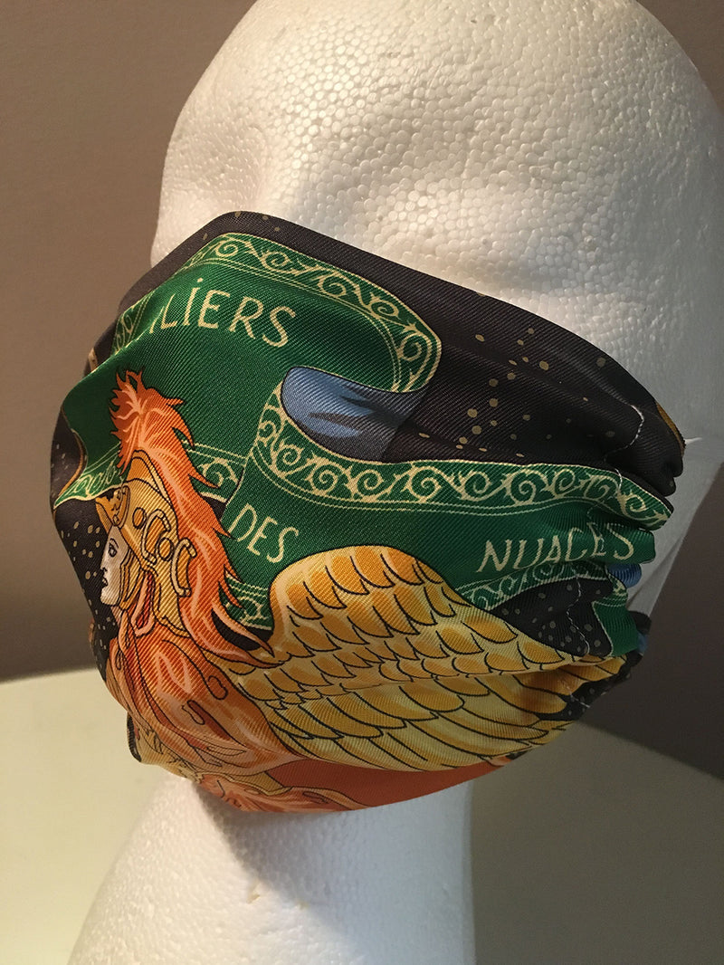 Hermes Vintage Handmade Cavaliers Des Nuages Cloud Rider Silk Scarf Masque
