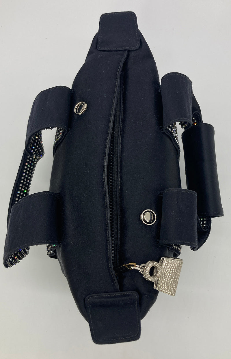 Vintage Judith Leiber Black Silk Crystal Handle Evening Bag