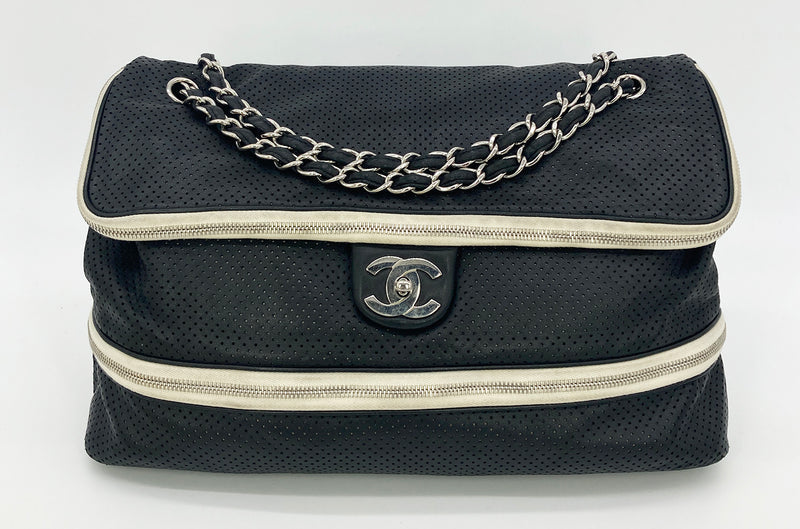 Chanel Black Perforated Leather Pulley Camera Case Shoulder Bag