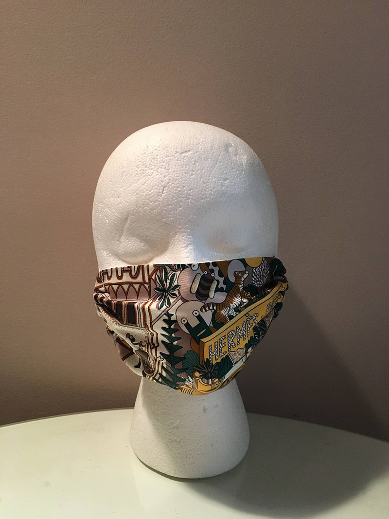Handmade Hermes Animopolis Silk Scarf Face Masque