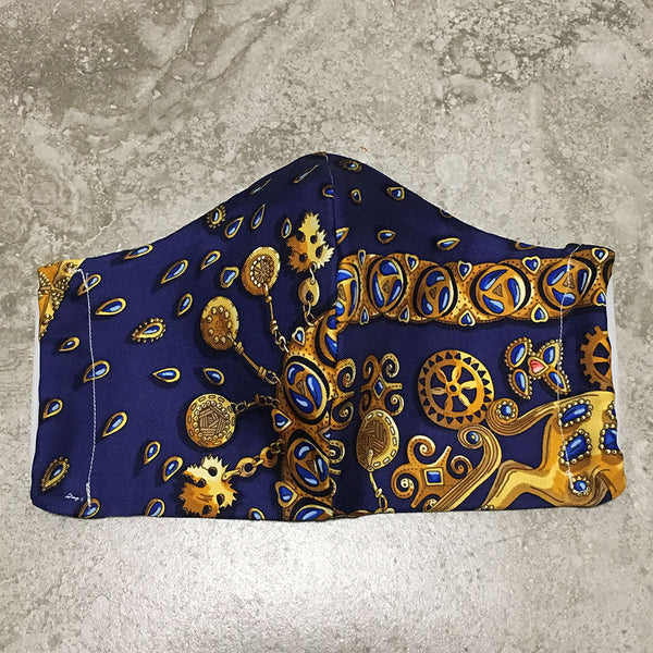 Handmade Hermes Blue Tresors Retrouves Silk Scarf Masque