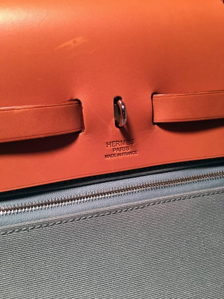 Hermes Herbag Zip Leather and Toile 31 Tan, Orange