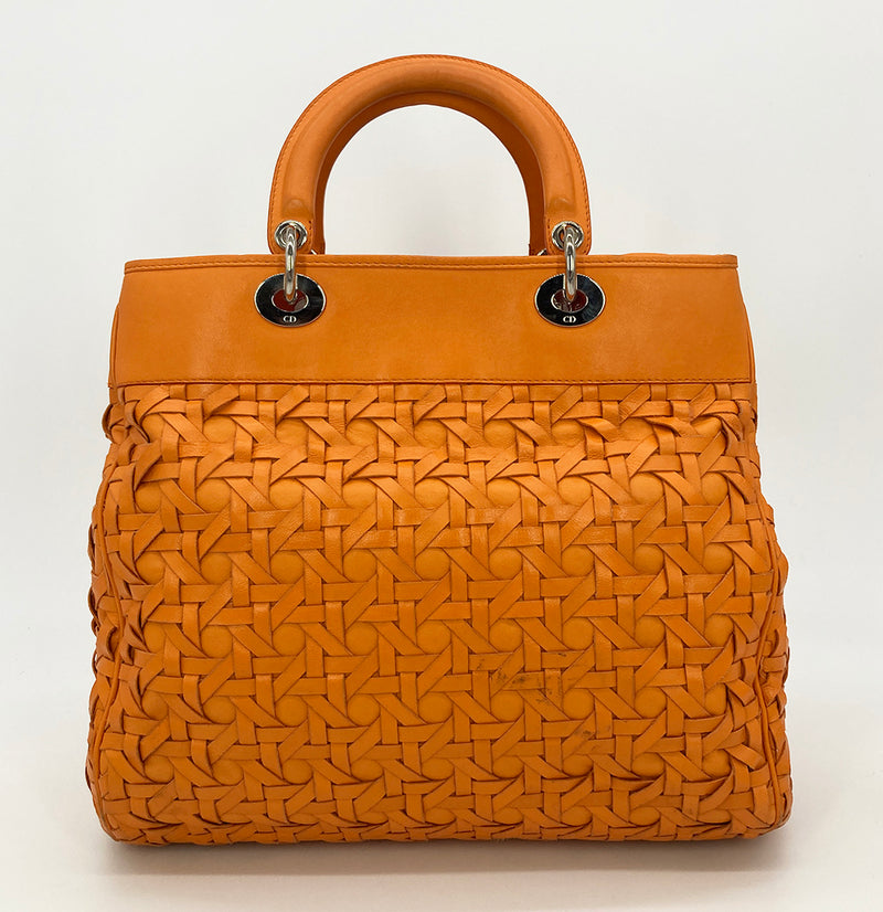 Christian Dior Woven Leather Orange Lady Dior Avenue Tote