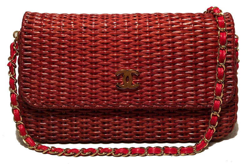 Chanel Red Wicker Classic Flap Shoulder Bag