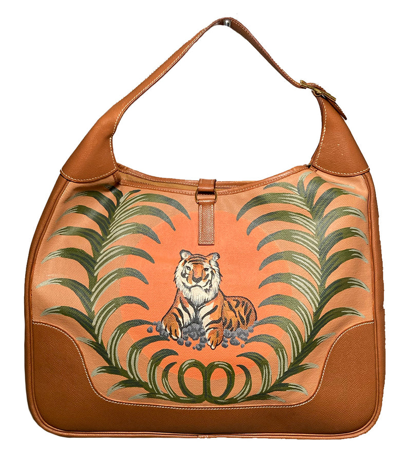 Vintage Hermes Trim Bag with Hand Painted Tiger