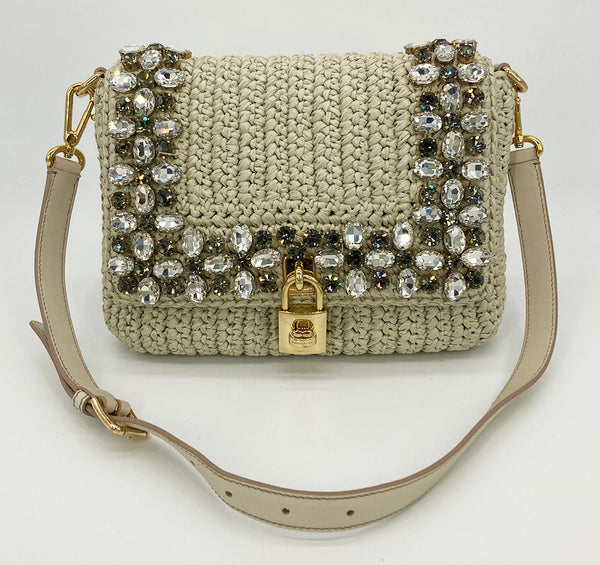 Dolce & Gabbana Crystal Raffia Flap Shoulder Bag