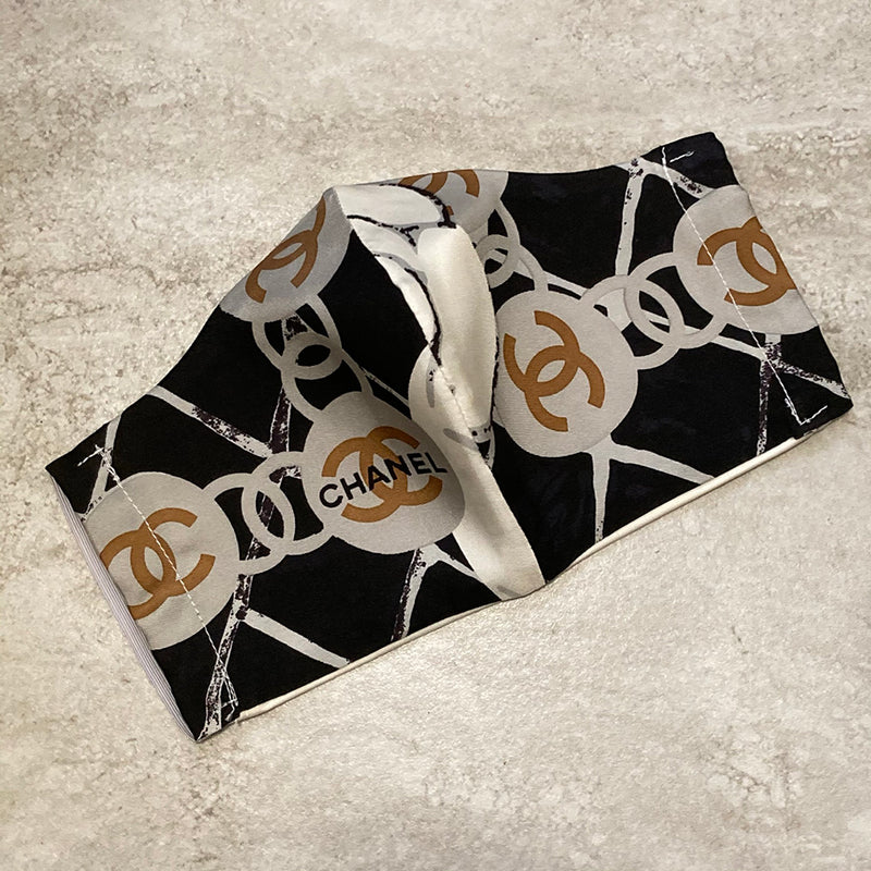 Chanel Black and Grey Silk Scarf Face Mask