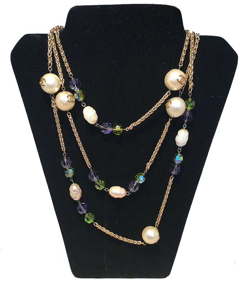 Chanel Vintage Large Pearls and Green and Purple Crystal Bead Gold Nec –  Ladybag International