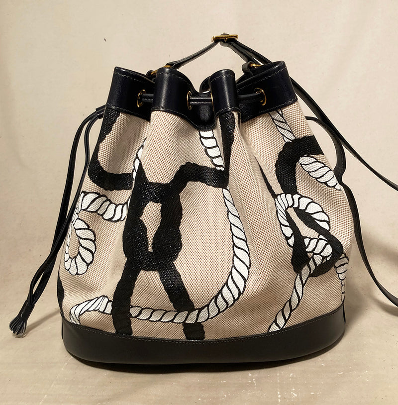 Hermes Vintage Drawstring Bucket Bag Hand Painted