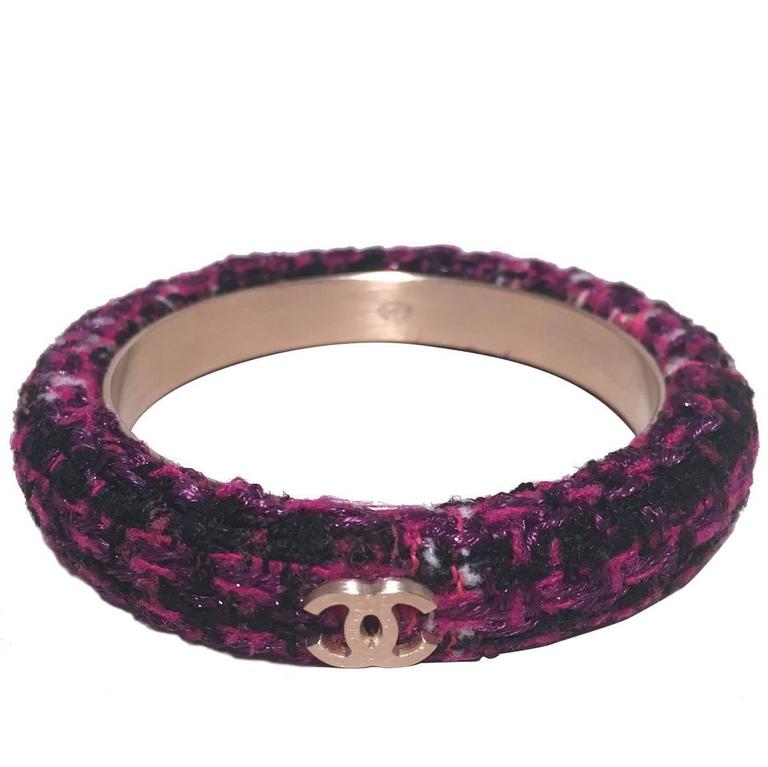 Chanel Purple Tweed and Steel Bangle Bracelet