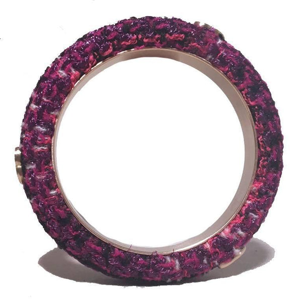 Chanel Purple Tweed and Steel Bangle Bracelet