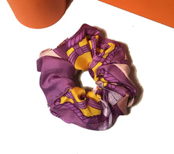 Vintage Hermes Handmade Souvenirs d'Asie Silk Scarf Scrunchie in Purple