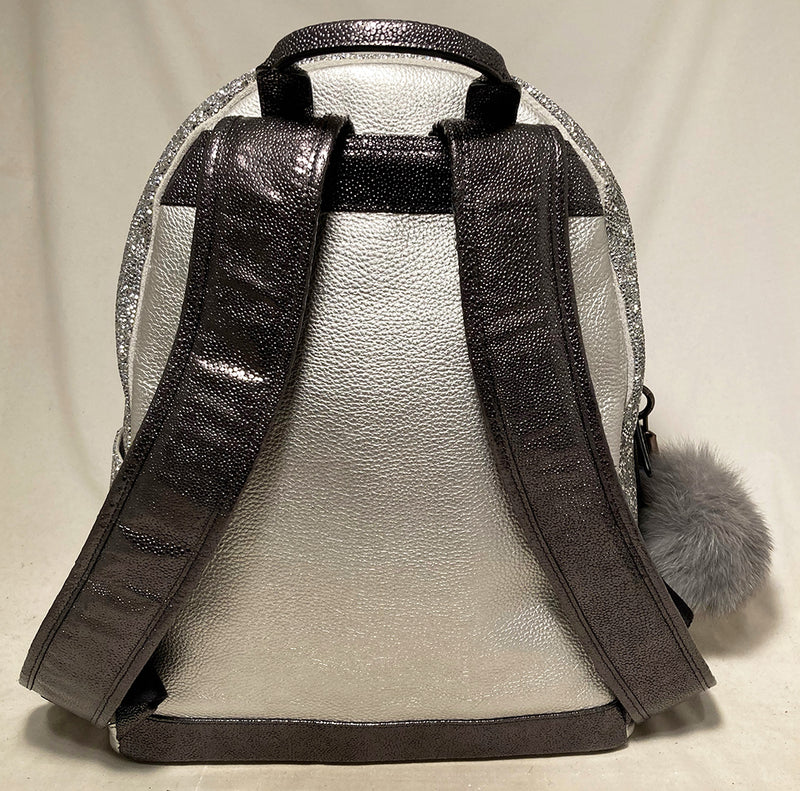 MCM Special Edition Silver Leather Swarovski Crystal Backpack with Rabbit Charm