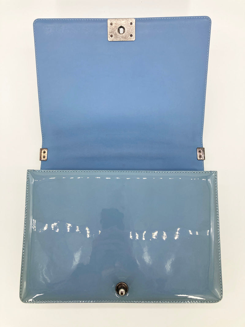 Chanel Light Blue Patent Large Boy Bag
