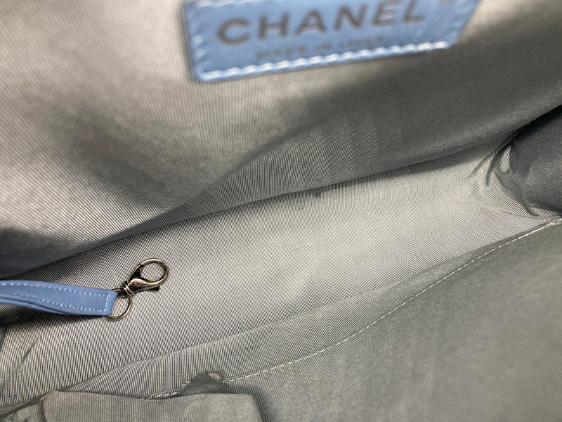 Chanel Light Blue Patent Large Boy Bag