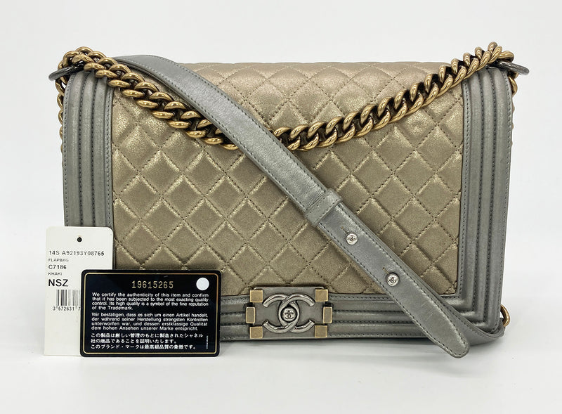 Chanel Gold Silver Leather Medium Boy Bag Classic Flap – Ladybag