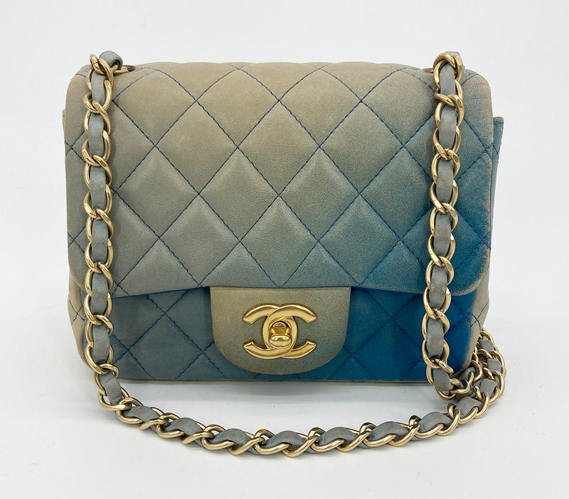 Chanel Blue Classic Mini Square Lambskin Leather Single Flap Bag