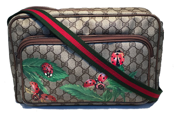 Gucci Vintage Monogram Hand Painted Ladybug Reporter Messenger Shoulder Bag