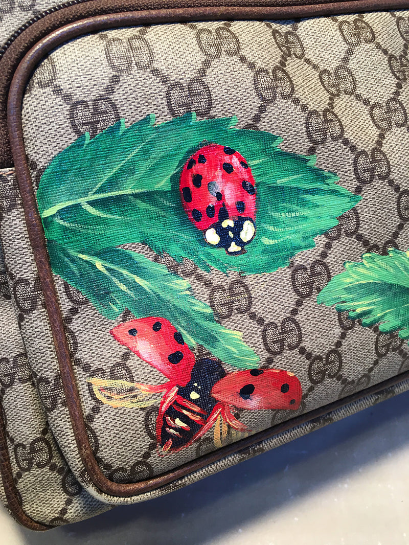 Gucci Vintage Monogram Customized Ladybug Reporter Messenger Shoulder Bag
