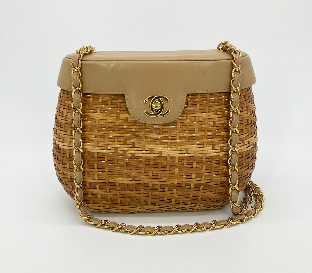 Chanel Charcoal and Tan Wicker Rattan Basket Handbag - Lux - Greenwald  Antiques
